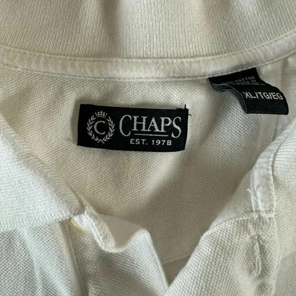 Chaps Mens White Size XL Short Sleeve Collared Polo Shirt Fishbone Print - Picture 6 of 11